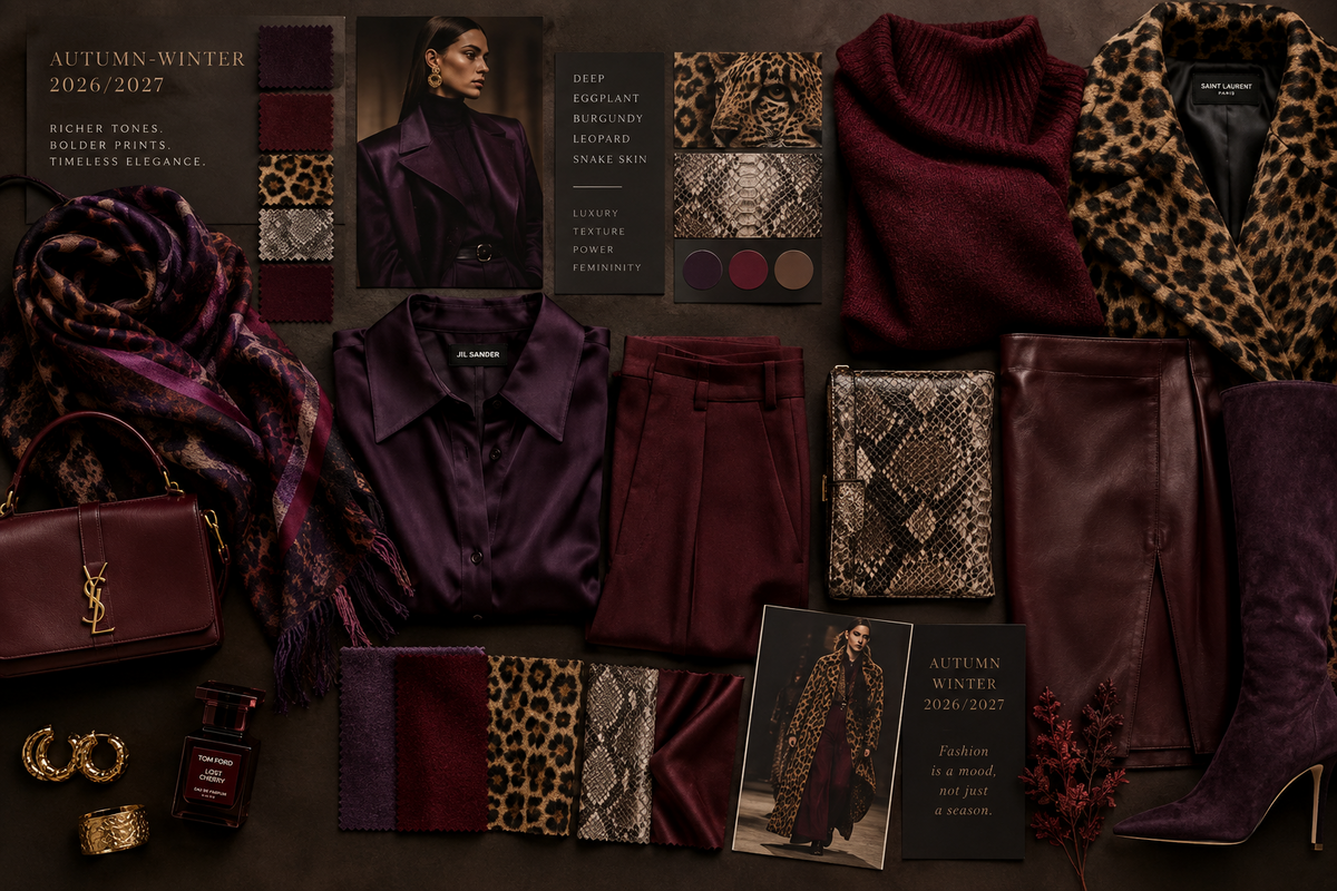Colores otoño-invierno 2026/2027: berenjena, burdeos y animal print