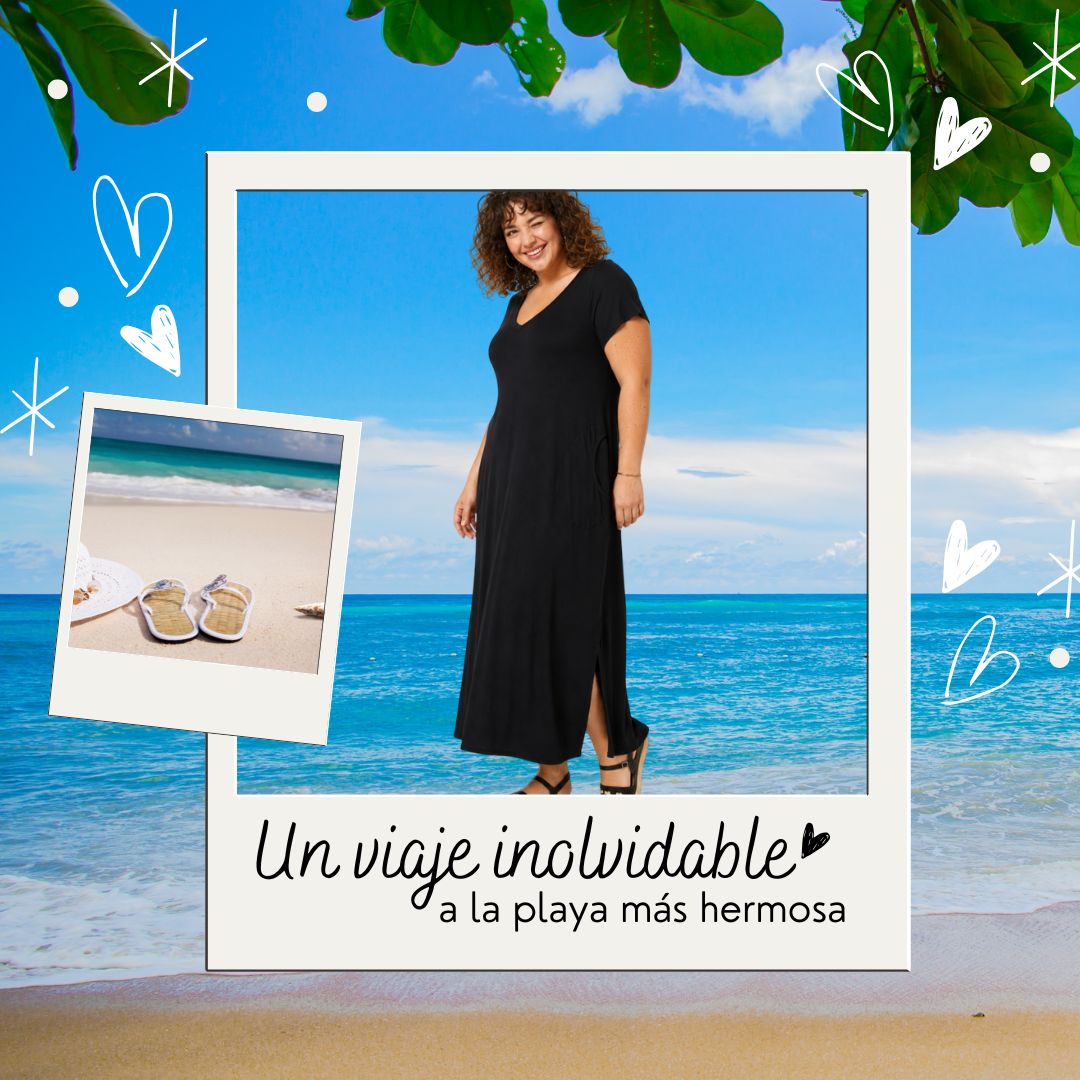 Vestido Vivian Negro Largo de Viscosa hasta 6XL | Verano