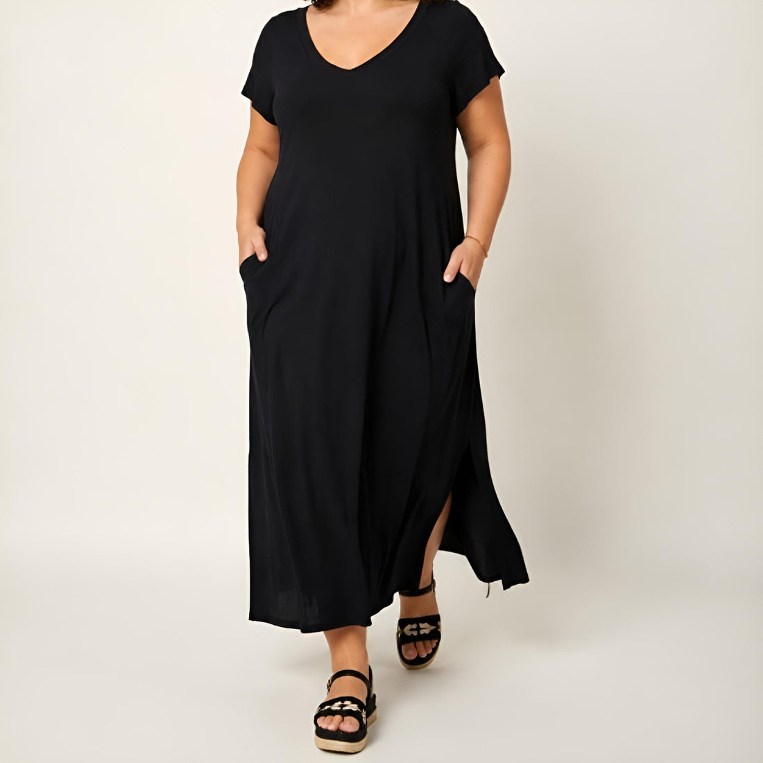 Vestido Vivian Negro Largo de Viscosa hasta 6XL | Verano